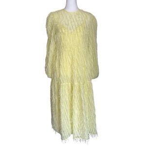 Asos Design Women’s Tiered Midi Dress Fluffy Texture Pale Yellow Size 6 Lined